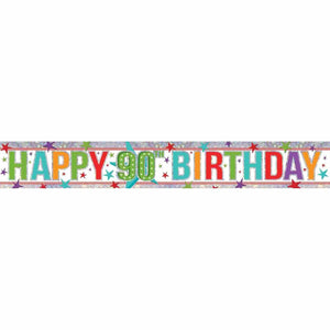 Amscan_OO Decorations - Banners, Flags & Streamers Holographic Happy Birthday 90th Multi-Coloured-Coloured Banner 2.7m Each