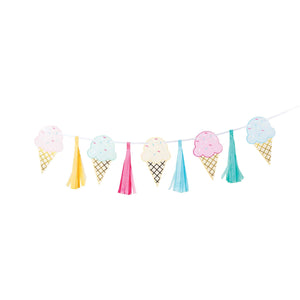 Amscan_OO Decorations - Banners, Flags & Streamers Ice Cream Party Decor Tassel Ribbon Banner & Foil 20cm x 1.4m