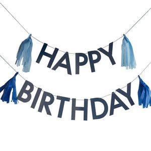Decorations - Banners, Flags & Streamers Mix It Up Blue Happy Birthday with Tassels Bunting 1.5m 6pk