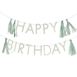 Decorations - Banners, Flags & Streamers Mix it Up Sage Green Happy Birthday Bunting Decoration with Tassels 1.5m Each