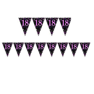 Amscan_OO Decorations - Banners, Flags & Streamers Pink Celebration 18th Prismatic Plastic Pennant Banner 4m x 20cm Each