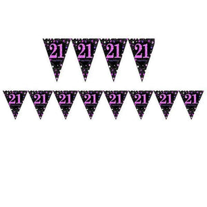 Amscan_OO Decorations - Banners, Flags & Streamers Pink Celebration 21st Prismatic Plastic Pennant Banner 4m x 20cm Each