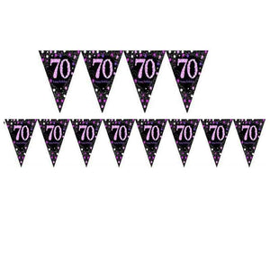 Amscan_OO Decorations - Banners, Flags & Streamers Pink Celebration 70th Prismatic Plastic Pennant Banner 4m x 20cm Each