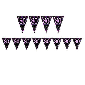 Amscan_OO Decorations - Banners, Flags & Streamers Pink Celebration 80th Prismatic Plastic Pennant Banner 4m x 20cm Each