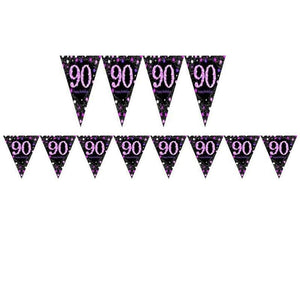 Amscan_OO Decorations - Banners, Flags & Streamers Pink Celebration 90th Prismatic Plastic Pennant Banner 4m x 20cm Each