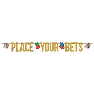 Amscan_OO Decorations - Banners, Flags & Streamers Roll The Dice Casino Ribbon Glittered Letter Banner Place Your Bets 3.65m Each