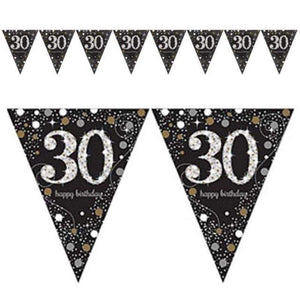 Amscan_OO Decorations - Banners, Flags & Streamers Sparkling Celebration 30th Prismatic Plastic Pennant Banner 4m x 20cm Each