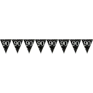 Amscan_OO Decorations - Banners, Flags & Streamers Sparkling Celebration 90th Prismatic Plastic Pennant Banner 4m x 20cm Each