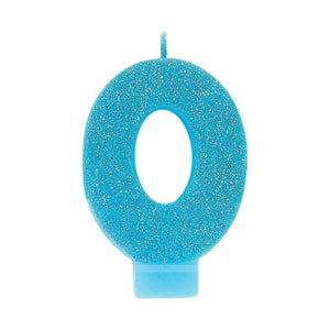 Amscan_OO Decorations - Cake Decorations - Candles #0 Blue Glitter Numeral Candle 8cm Each