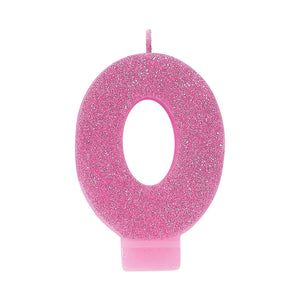 Amscan_OO Decorations - Cake Decorations - Candles #0 Pink Glitter Numeral Candle 8cm Each