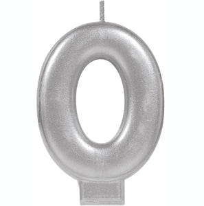 Amscan_OO Decorations - Cake Decorations - Candles #0 Silver Metallic Numeral Moulded Candle 8cm Each