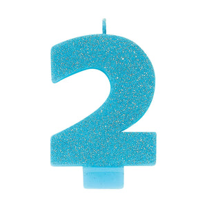 Amscan_OO Decorations - Cake Decorations - Candles #2 Blue Glitter Numeral Candle 8cm Each