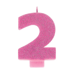 Amscan_OO Decorations - Cake Decorations - Candles #2 Pink Glitter Numeral Candle 8cm Each