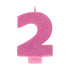 #2 Pink Glitter Numeral Candle 8cm Each