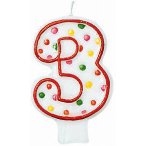 Amscan_OO Decorations - Cake Decorations - Candles #3 Polka Dots Flat Candle Each