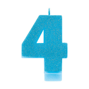 Amscan_OO Decorations - Cake Decorations - Candles #4 Blue Glitter Numeral Candle 8cm Each