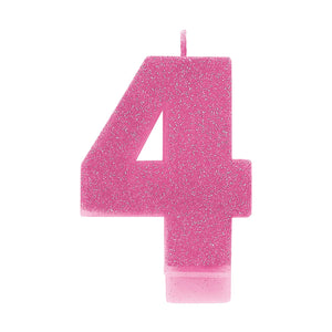 Amscan_OO Decorations - Cake Decorations - Candles #4 Pink Glitter Numeral Candle 8cm Each