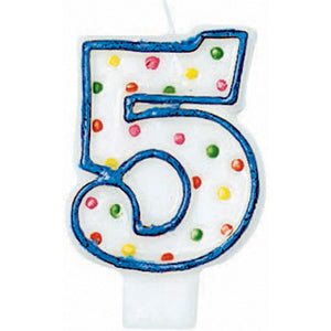 Amscan_OO Decorations - Cake Decorations - Candles #5 Polka Dots Flat Candle Each