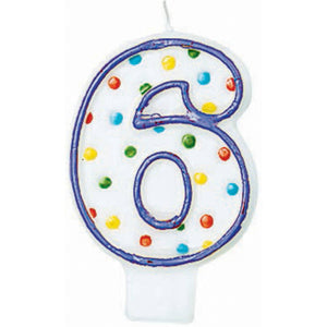 Amscan_OO Decorations - Cake Decorations - Candles #6 Polka Dots Flat Candle Each
