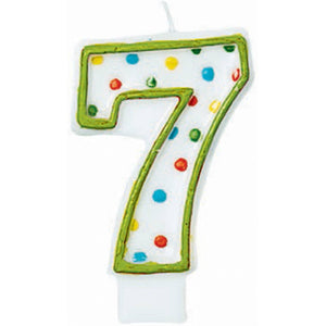 Amscan_OO Decorations - Cake Decorations - Candles #7 Polka Dots Flat Candle Each