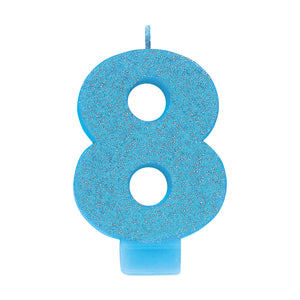 Amscan_OO Decorations - Cake Decorations - Candles #8 Blue Glitter Numeral Candle 8cm Each