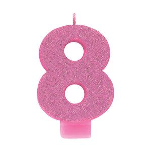 Amscan_OO Decorations - Cake Decorations - Candles #8 Pink Glitter Numeral Candle 8cm Each