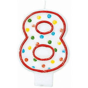 Amscan_OO Decorations - Cake Decorations - Candles #8 Polka Dots Flat Candle Each