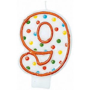 Amscan_OO Decorations - Cake Decorations - Candles #9 Polka Dots Flat Candle Each