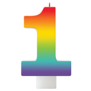 Amscan_OO Decorations - Cake Decorations - Candles Birthday Celebration Rainbow Candle Number 1 Each