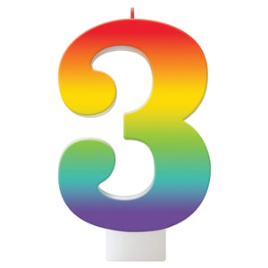Amscan_OO Decorations - Cake Decorations - Candles Birthday Celebration Rainbow Candle Number 3 Each