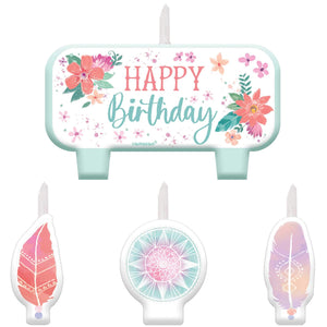 Amscan_OO Decorations - Cake Decorations - Candles Free Spirit Happy Birthday Candle Set 4pk