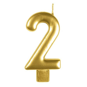 Decorations - Cake Decorations - Candles Gold #2 Numeral Moulded Candle 8cm Each