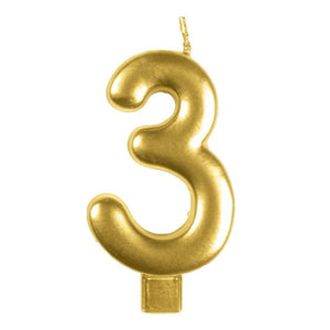 Decorations - Cake Decorations - Candles Gold #3 Numeral Moulded Candle 8cm Each