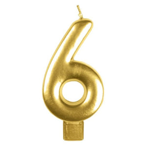 Decorations - Cake Decorations - Candles Gold #6 Numeral Moulded Candle 8cm Each