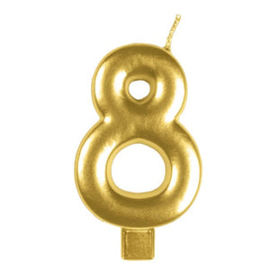 Decorations - Cake Decorations - Candles Gold #8 Numeral Moulded Candle 8cm Each
