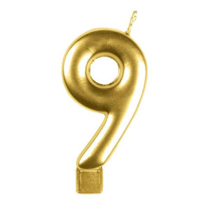Decorations - Cake Decorations - Candles Gold #9 Numeral Moulded Candle 8cm Each
