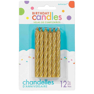 Amscan_OO Decorations - Cake Decorations - Candles Gold Birthday Candles Large Spiral Glitter 8cm 12pk