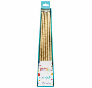 Amscan_OO Decorations - Cake Decorations - Candles Gold Long Thin Taper Candles 25cm 12pk