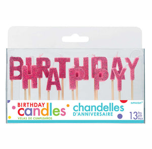 Amscan_OO Decorations - Cake Decorations - Candles Happy Birthday Pink Pick Candles 13pk