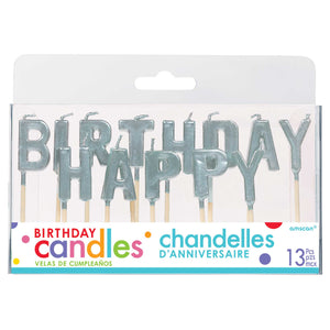 Amscan_OO Decorations - Cake Decorations - Candles Happy Birthday Silver Pick Candles 13pk
