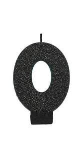 Amscan_OO Decorations - Cake Decorations - Candles Numeral Glitter Black #0 Candle 8cm Each