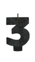 Numeral Glitter Black #3 Candle 8cm Each
