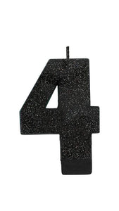 Amscan_OO Decorations - Cake Decorations - Candles Numeral Glitter Black #4 Candle 8cm Each