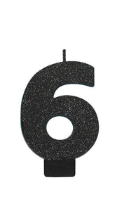 Amscan_OO Decorations - Cake Decorations - Candles Numeral Glitter Black #6 Candle 8cm Each