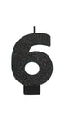 Numeral Glitter Black #6 Candle 8cm Each