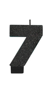 Amscan_OO Decorations - Cake Decorations - Candles Numeral Glitter Black #7 Candle 8cm Each