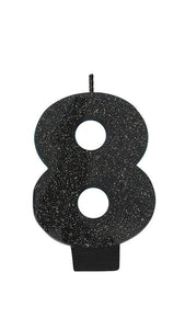 Amscan_OO Decorations - Cake Decorations - Candles Numeral Glitter Black #8 Candle 8cm Each