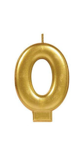 Amscan_OO Decorations - Cake Decorations - Candles Numeral Metallic Gold #0 Candle 8cm Each