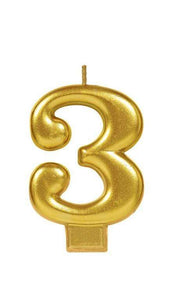 Amscan_OO Decorations - Cake Decorations - Candles Numeral Metallic Gold #3 Candle 8cm Each