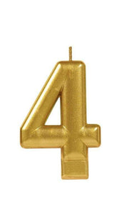 Amscan_OO Decorations - Cake Decorations - Candles Numeral Metallic Gold #4 Candle 8cm Each